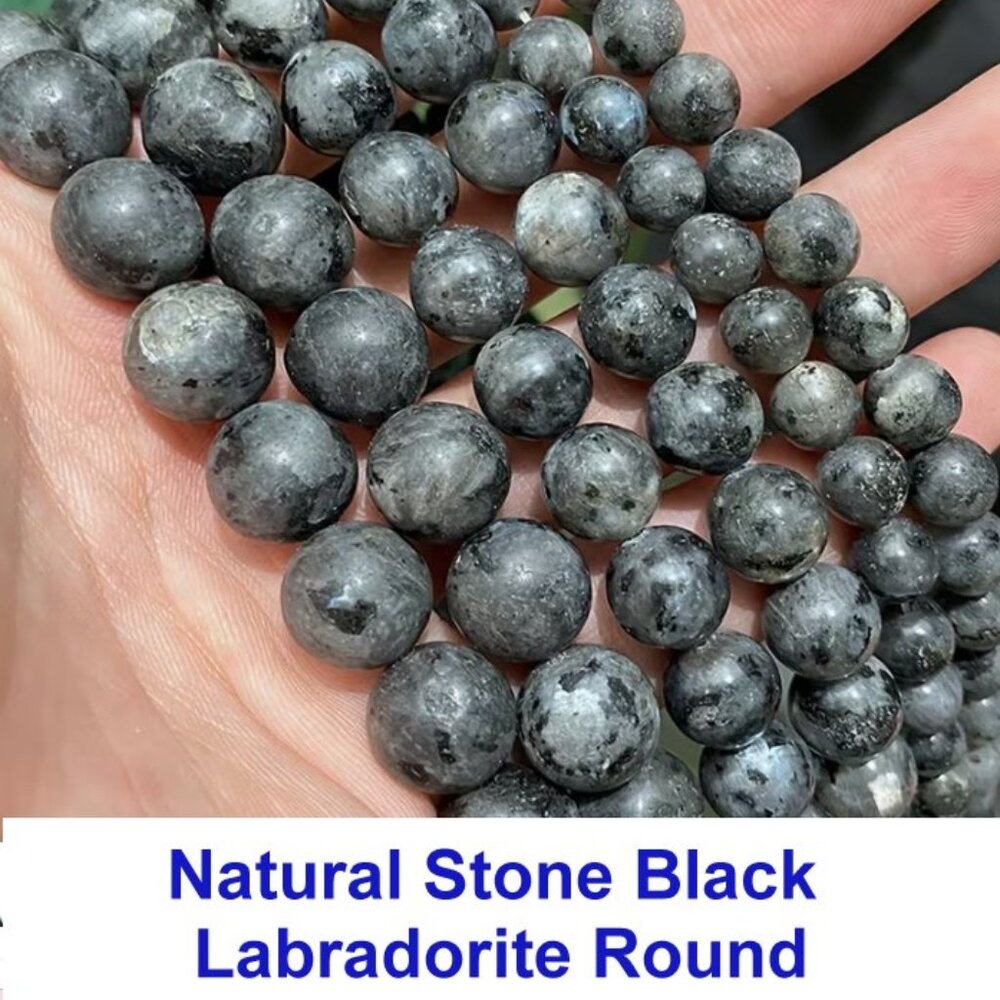 Natural Stone Black Labradorite Round  15" Strand  8mm